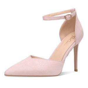 Ankle-Strap Pointed-Toe Stiletto Heels in Blush Pink